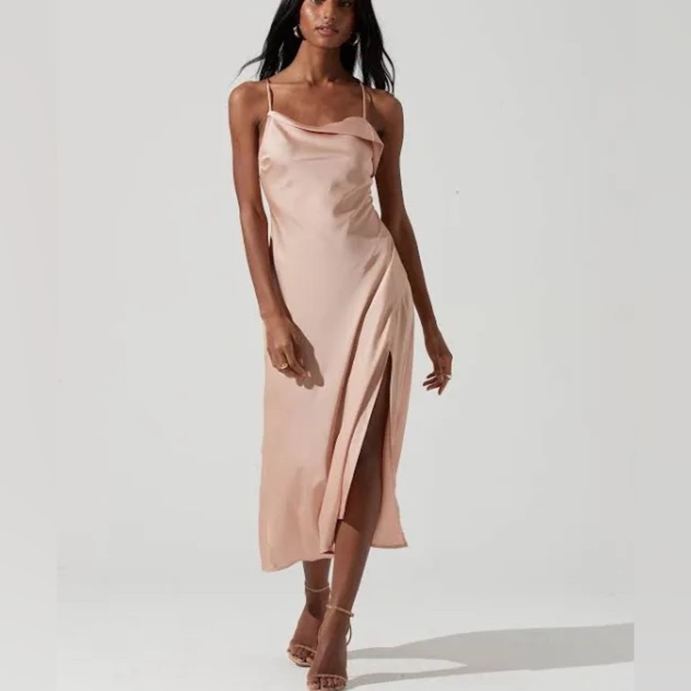 Astr The Label Cowl Slip Midi Dress in Blush